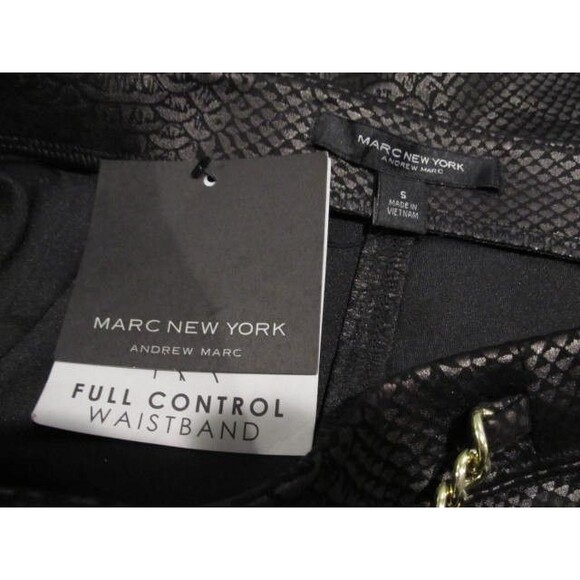 Marc New York Andrew Marc Black Snakeskin Pencil Skirt Faux Leather, Gold Chain - Picture 4 of 5
